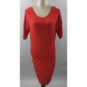 Athleta Solstice Tee T-shirt Dress Coral Red XS Short Sleeve Ruched Athleisure